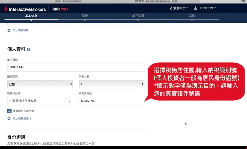 IB 開戶教學-輸入納稅人識別號