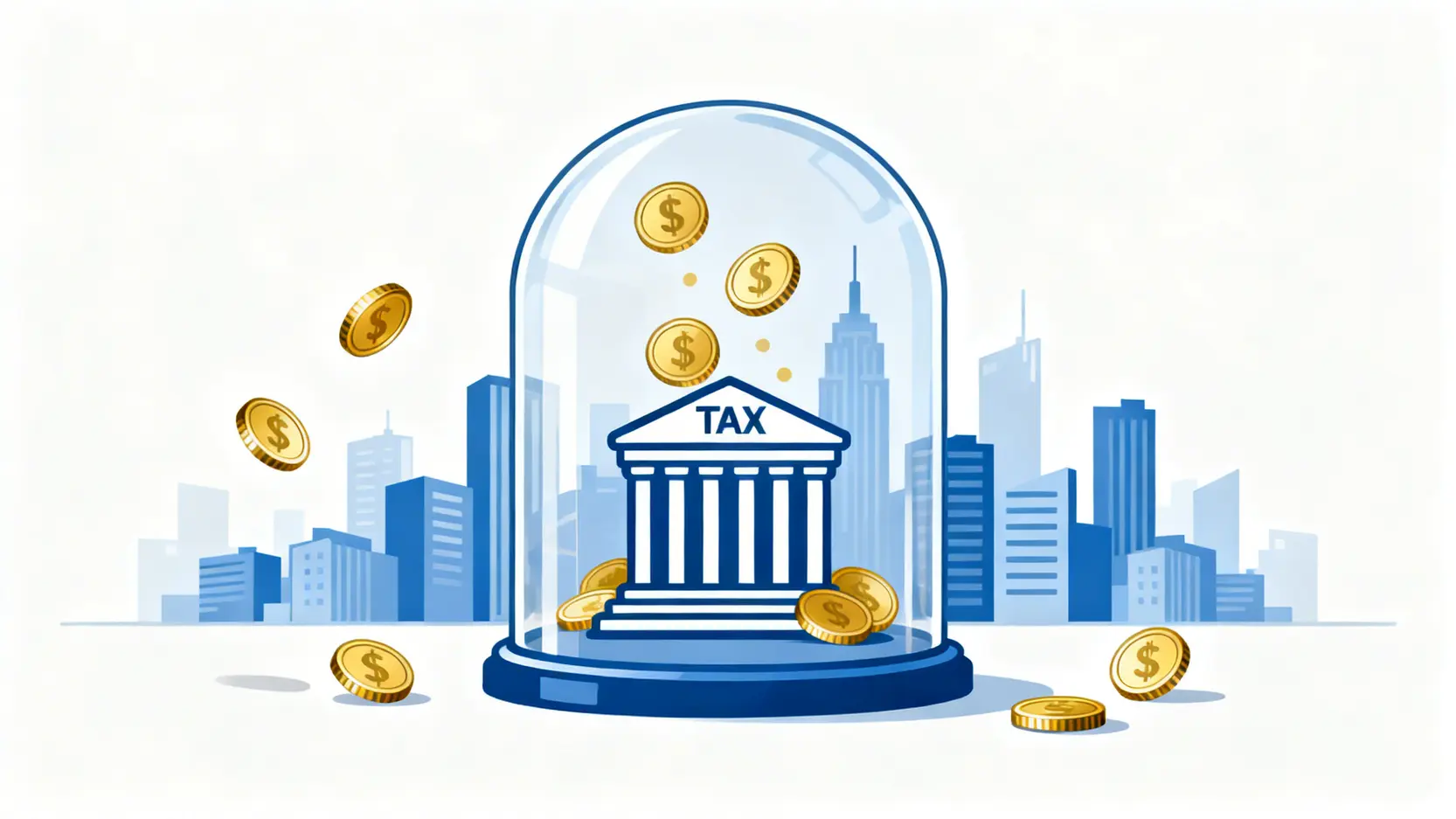 香港地域來源徵稅原則示意圖,一個玻璃罩罩住城市,只有罩內的收入被徵稅,罩外的收入則不受影響。