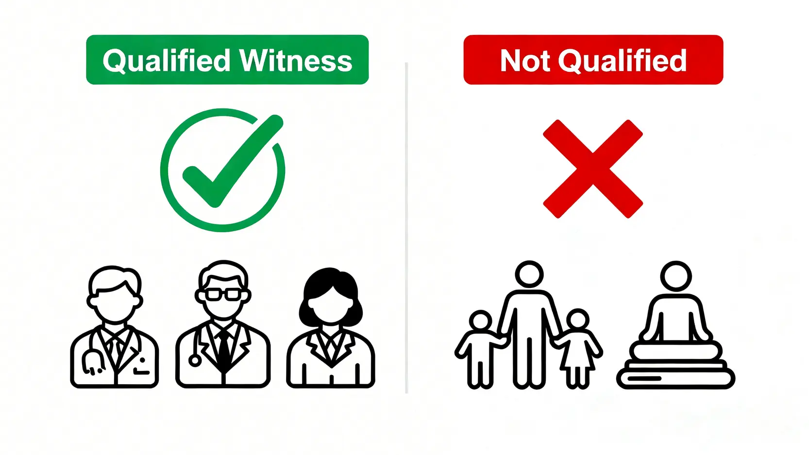 對比圖顯示誰可以和誰不可以擔任公共福利金申請的見證人。