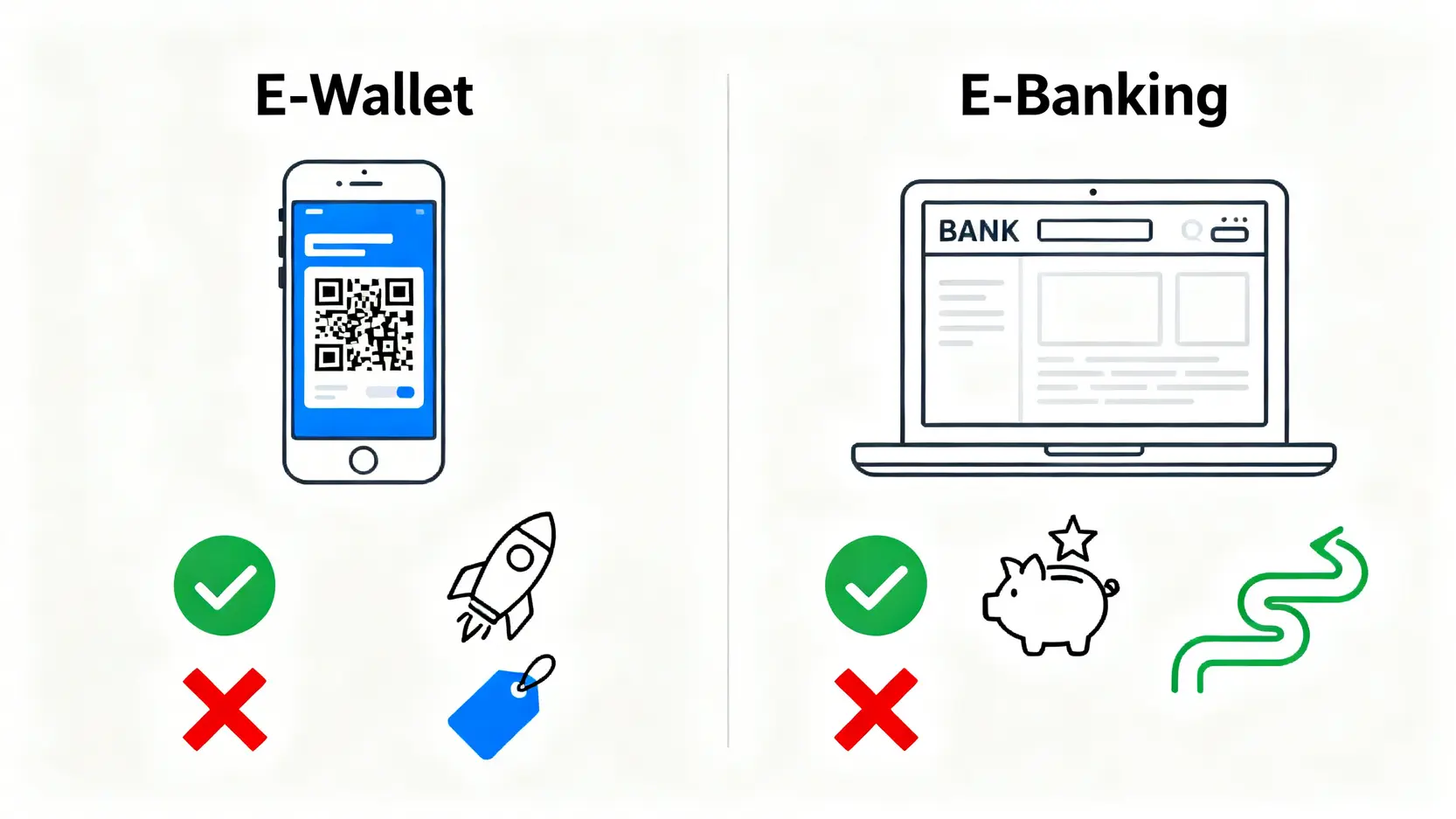一張對比圖,比較使用電子錢包和網上銀行交稅的優點與缺點。
