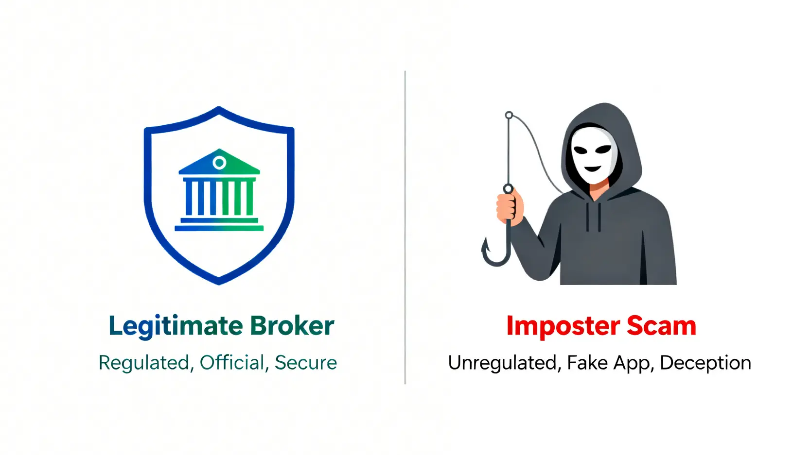 一張對比圖,左邊是受監管的合法輝立證券,右邊是冒充其名義的詐騙團夥。