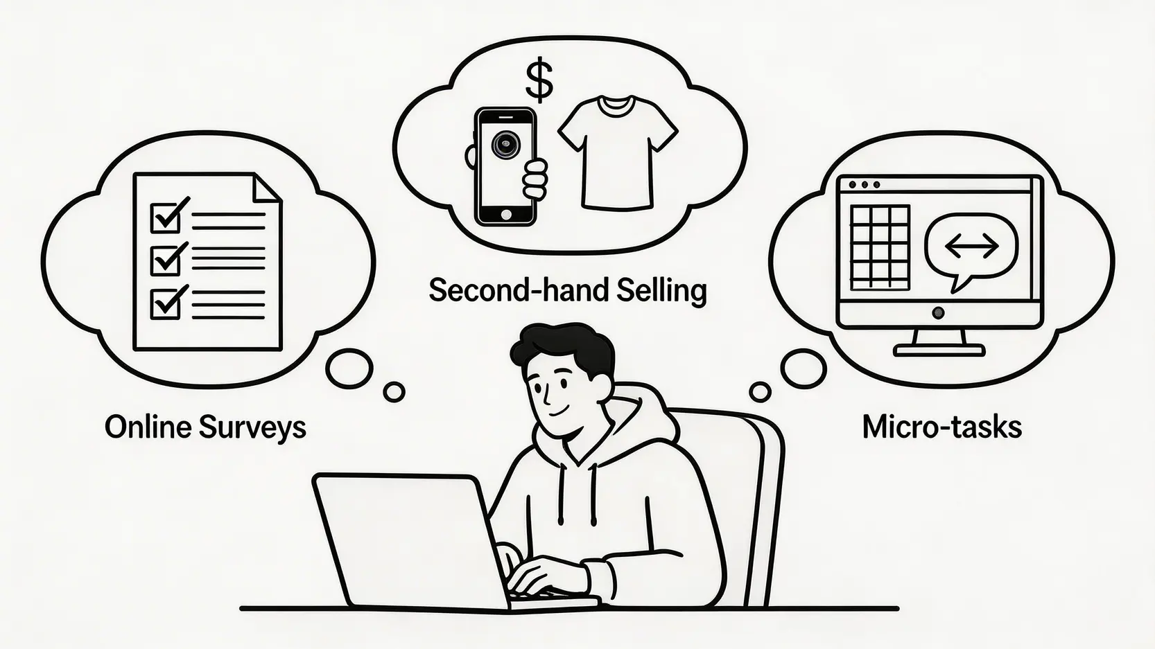 三種在網上賺取快錢的合法方法,包括網上問卷、二手買賣和微任務。