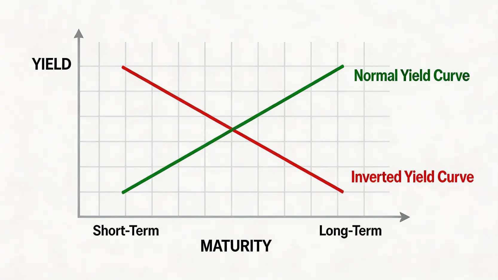 孳息率曲線倒掛示意圖,顯示正常曲線(收益率隨期限增長)與倒掛曲線(短期收益率高於長期)的對比。