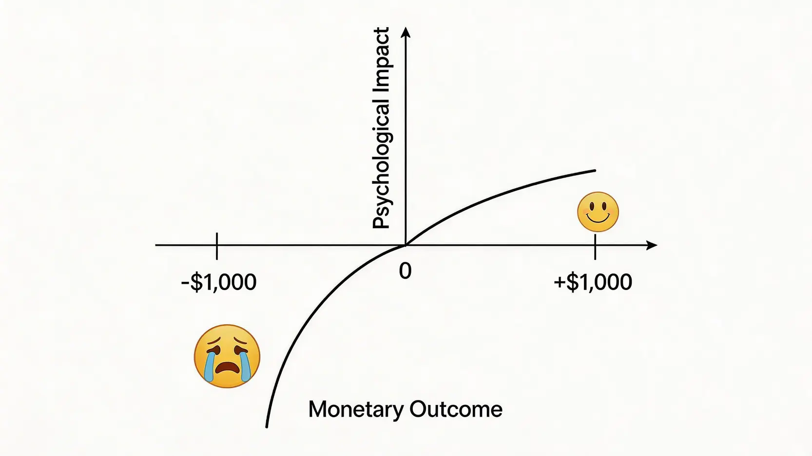 前景理論中的損失規避圖表,顯示虧損帶來的痛苦程度遠大於同等收益帶來的快樂。